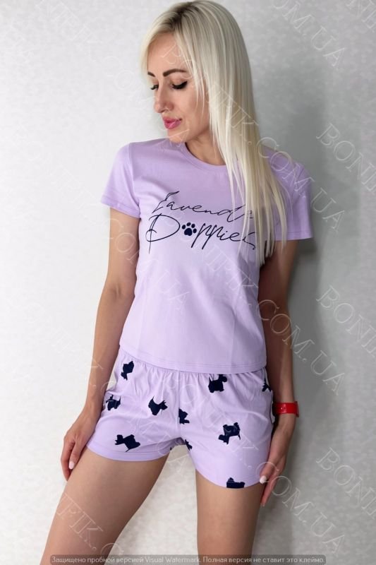 Женский комплект (футболка+шорты) "Lavender Puppies" (12062)