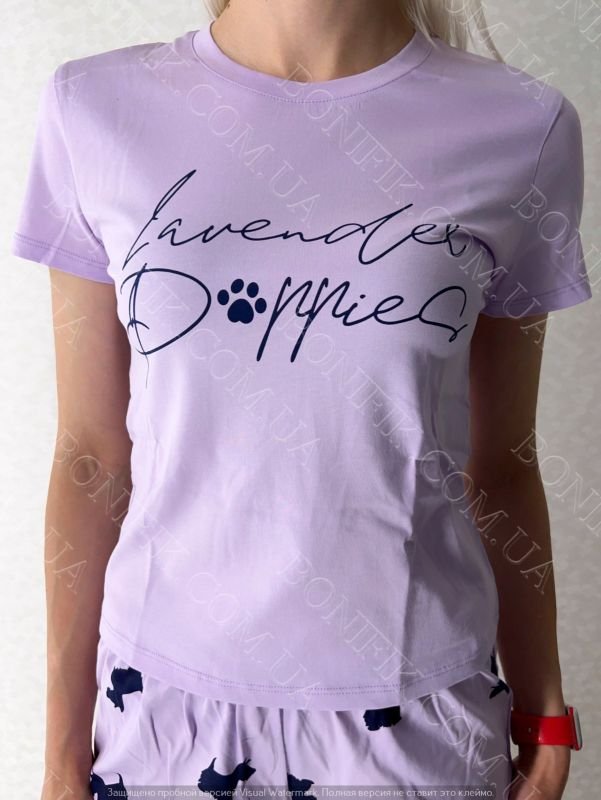 Женский комплект (футболка+шорты) "Lavender Puppies" (12062)