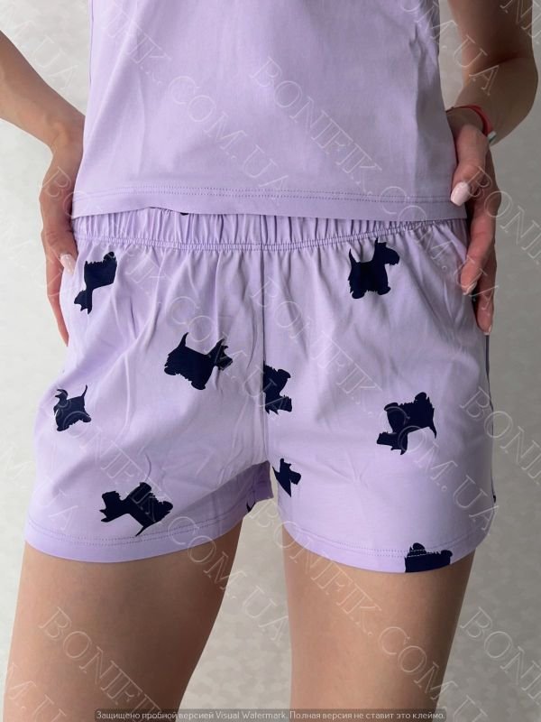 Женский комплект (футболка+шорты) "Lavender Puppies" (12062)