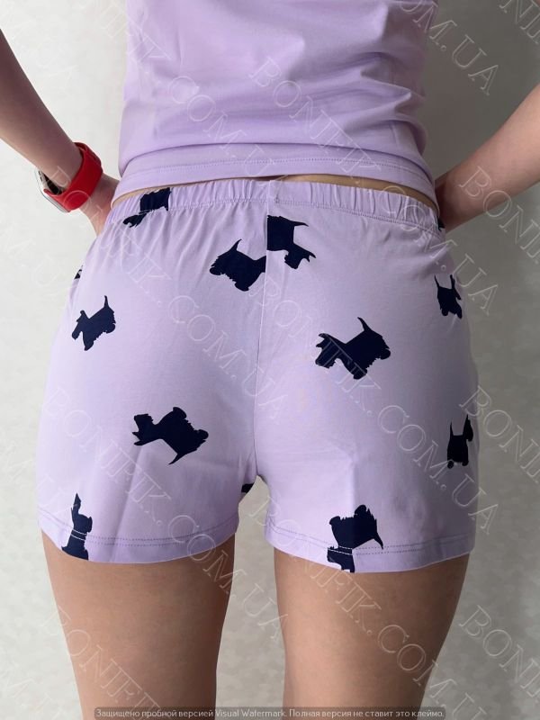 Женский комплект (футболка+шорты) "Lavender Puppies" (12062)